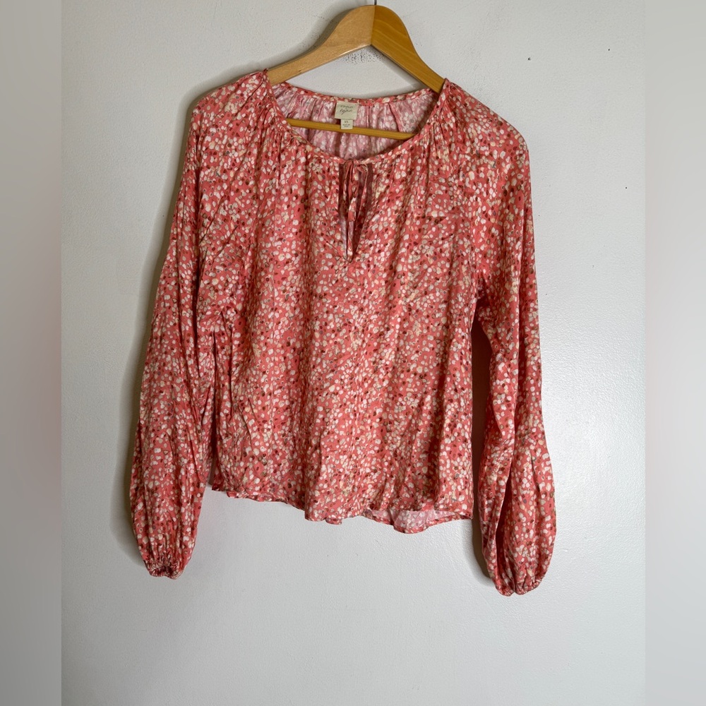 ROAN‎ + RYAN Asher Salmon Pink Abstract Polka Dot Peasant Blouse Top Size XS CP